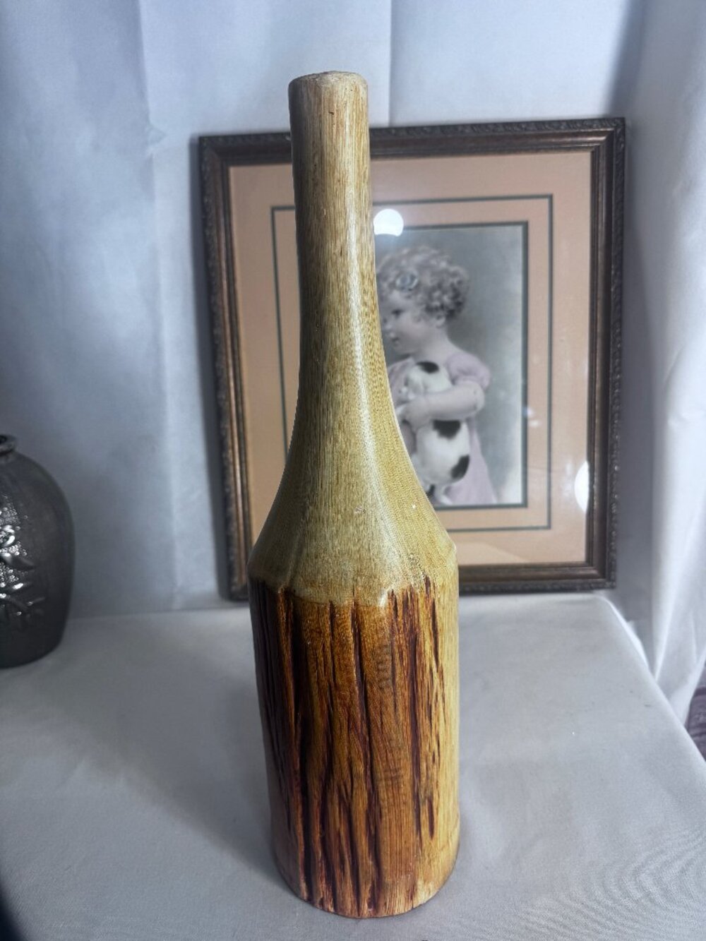 Vase or Bottle, wooden handcrafted from a single piece of wood